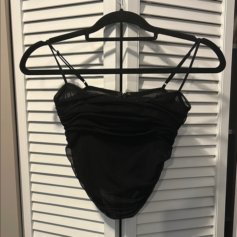 Babaton Luxor ruched mesh top | Black